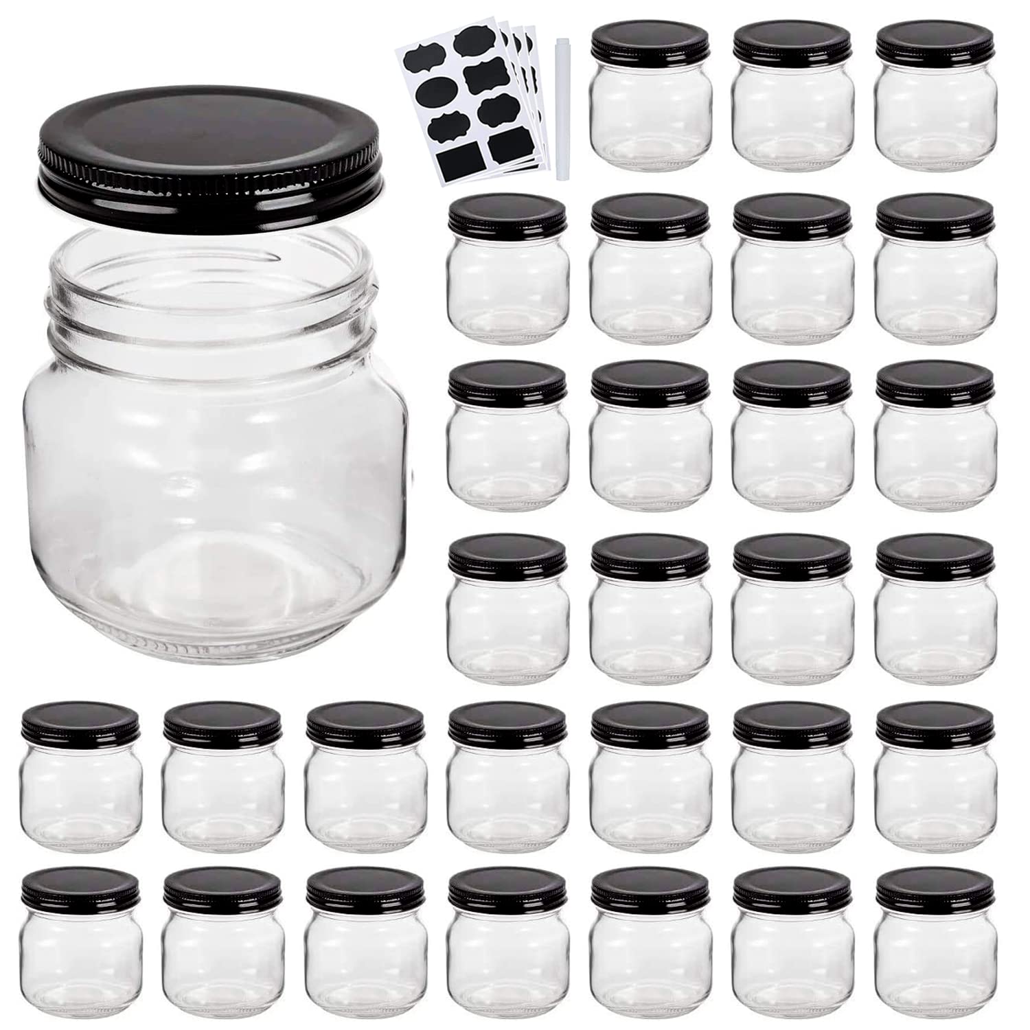 Mason Jars,QAPPDA Glass Jars With Lids 8 oz,Canning Jars For Pickles And Kitchen Storage,Wide Mouth Spice Jars With Black Lids For Honey,Caviar,Her...