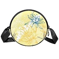 Crossbody Bag Waterlily Dragonfly and Butterfly Messenger Bags Round Satchel Bag for Women Ladies Girls