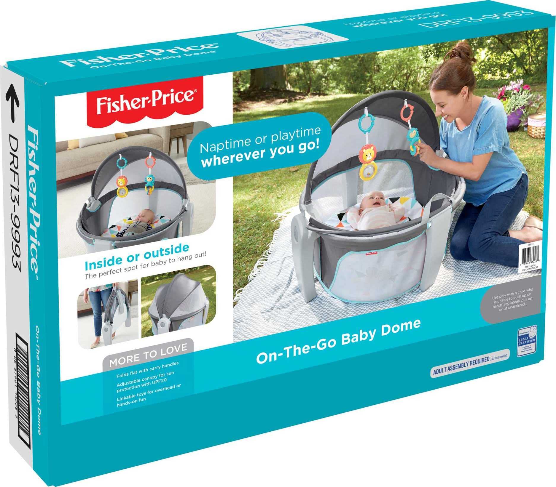 Fisher-Price Portable Bassinet and Play Space On-the-Go Baby Dome with Developmental Toys and Canopy, Windmill