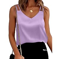 XIEERDUO V Neck Tank Tops for Women Silk Satin Summer Sleeveless Camisole S-2XL