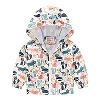 Spring Autumn Children Boys Girls Hooded Jacket Windbreak Floral Print Long Sleeve Kids Outwear Zipper Coat (3105-12,8)