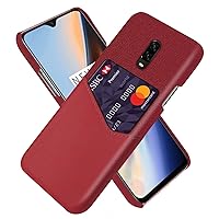 OnePlus 6T Case, Premium PU Leather Ultra Slim Nylon Shockproof Back Bumper Phone Case Cover with Card Holder for OnePlus 6T (Red)