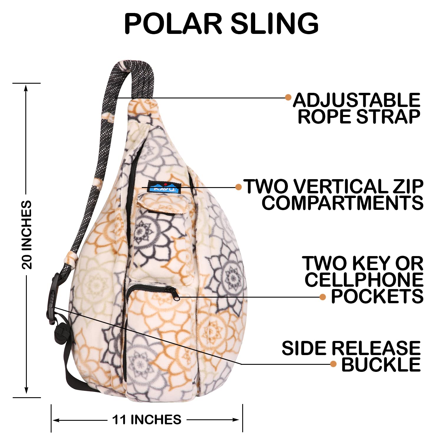 KAVU Original Polar Rope Sling Crossbody Fleece Polyester Bag - Snow Garden