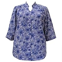 Women's Plus Size 3/4 Sleeve Mandarin Collar Button-Front Blouse