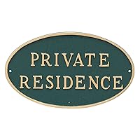 Montague Metal Products Oval Private Residence Statement Plaque Sign, Hunter Green with Gold Letter, 6
