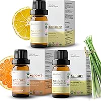Organic Sweet Orange + Lemongrass + Lemon Premium Essential Oils Bundle - 10mL, 0.33 fl oz, Pure, Undiluted, 100% Natural for Aromatherapy/Diffuser use, Massage Therapy, and Home use