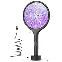 Electric Fly Swatter 4000V Bug Zapper Racket Dual Modes Mosquito Killer with Purple Mosquito Light Rechargeable for Indoor Home Office Backyard Patio Camping (Black 1 Pack)