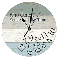 Wall Clocks Battery Operated Lake House Wooden Clock Who Cares You're on Lake Time Round Clock for Bedroom Decor Silent Wall Clock Non Ticking Shabby Chic Wall Hanging Clocks for Kids Room 12