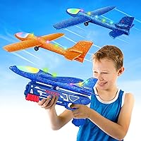 BLUEJAY Airplane Launcher Toys, 2 Flight Modes LED Foam Glider Catapult Plane, Outdoor Sport Flying Toy for Kids, for Age 4 5 6 7 8 9 10 12 Year Old Boys Girls(2 Pack)
