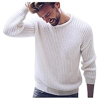 Dudubaby Long Sleeve Sweater for Mensautumn and Winter Casual Knitted Solid Color Decorative Pattern Sweater