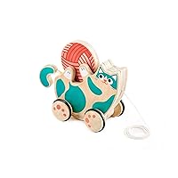 Hape Wooden Walk-A-Long Kitten Pull Toy| Roll & Rattle Push Pull Toy for Toddler| Montessori Toys for Walking Toddlers, Green