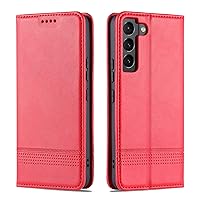 Wallet Case for Samsung Galaxy S22/S22+/S22 Ultra, Protective PU Leather Flip Case with Card Slots TPU Shell Kickstand Magnetic Folio Cover,Red,S22 6.06