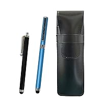 2 Pack Slim Cow Leather Pen Case Black Stylus and Smartphone Touch Metal Cap Ballpoint Pen Extra Set Blue T23-ASB708-QSJW700-L-2