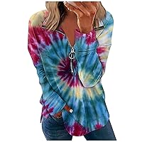 Womens Fashion Gradient Pullover Half Zip Loose Fit Sweatshirts Long Sleeve Casual Pullover Tops Fall Outfits