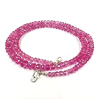 24 inch Long rondelle Shape Faceted Cut Natural Pink Corundum 6-8 mm Beads Necklace with 925 Sterling Silver Clasp for Women, Girls Unisex