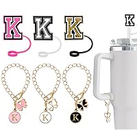 （3 +3 Straw Cover Compatible with Stanley Tumbler Cup 3PCS Letter Straw Caps Toppers with 3 Initial Butterfly Charms Name ID For Stanley 30&40 Oz Cup (3 letter straw cover 3 letter charm K)