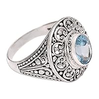 NOVICA Artisan Handmade .925 Sterling Silver Blue Topaz Cocktail Ring Single Stone Indonesia Gemstone 'Bali Idyll'