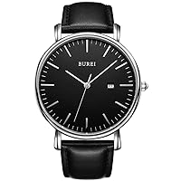 BUREI Stylish Men's Watches Minimalist Ultra Slim Date Large Face Watch with Teacher Strap