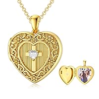 SOULMEET Personalized Gold Birthstone Cross Locket Necklace That Holds 1 Picture Photo Heart Birthstone Locket Gift for Women Men