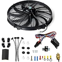 16 inch Electric Radiator Fan, 3000 CFM 10 Blades Electric Fan Automotive Black with Thermostat Wiring Switch Relay Kit