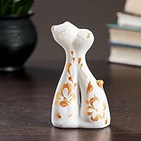 Charming Ceramic Love Cats Figurine, Golden-Floral Accent, Ideal for Romantic Decor, 4.3-inch