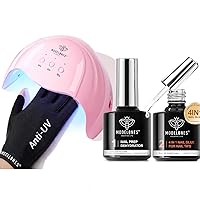 modelones Gel UV LED Nail Lamp with UV Gloves and 4 in 1 Nail Glue Gel and Nail Prep Dehydrate Gel Nail Kit Easy Nail Extension Gel Set for False Nail Tips/Acrylic Nails Long Lasting Nail Glue