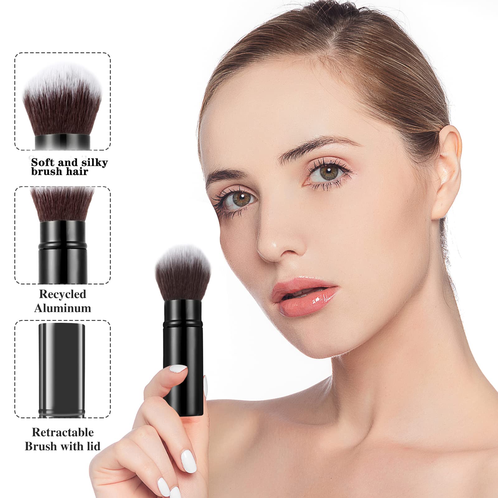 Falliny Retractable Kabuki Makeup Brushes, Travel Face Blush Brush, Portable Powder Foundation Sunscreen Brush with Cover for Blush, Bronzer, Buffing, Highlighter Flawless Powder Cosmetics