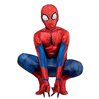 MARVEL Spider-Man Official Youth Deluxe Zentai Suit - Spandex Jumpsuit with Printed Design and Detachable Spandex Mask and Plastic Eyes, Small