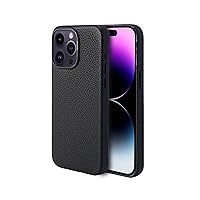 Genuine Leather Case for iPhone 15 Pro Max (6.7 inch) Top Litchi Grain Leather Magnetic Phone Case- Compatible with Magsafe - Black