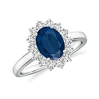 Natural Blue Sapphire Princess Diana Halo Ring for Women Girls in Sterling Silver / 14K Solid Gold/Platinum