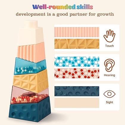 Toddler Montessori Toys for 2 Year Old Boys Girls Gift Baby Sensory Stacking Building Blocks Learning Educational Irregular Square Autism Toys for 18 Plus Months Age 2 3 4 One Two Year Old Kids