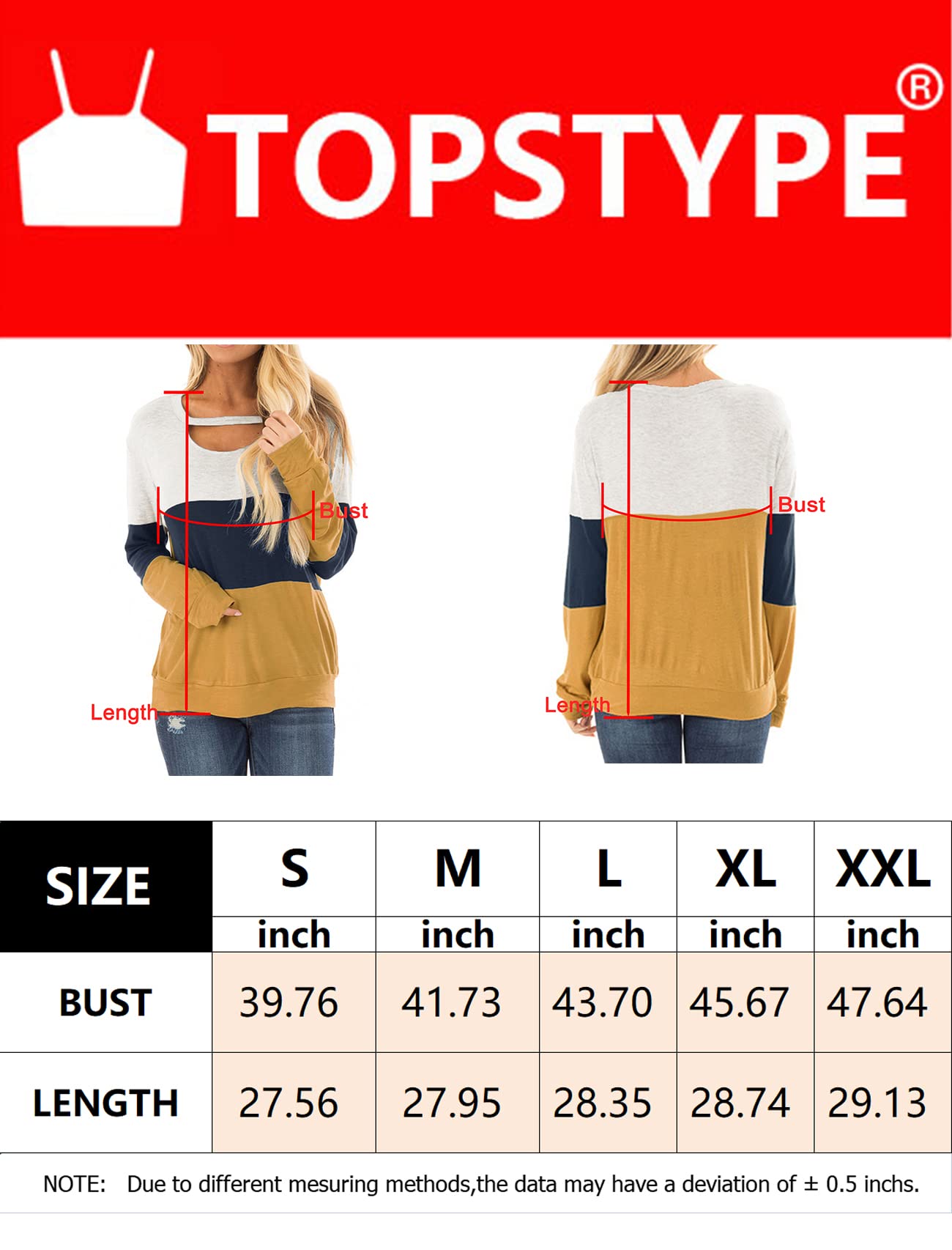 Topstype Women's Fall Color Block Chest Cutout Tunics Long Sleeve Shirts Scoop Neck Blouse Casual Loose Fit Tops