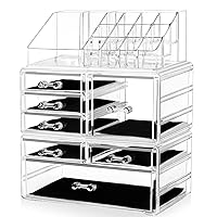 HBlife Acrylic Clear Dustproof Makeup Storage Organizer Drawers Large Skin Care Cosmetic Display Cases for Bathroom Stackable Storage Box with 7 Drawers for Vanity (7 Drawers Clear)