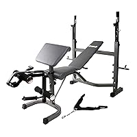 Body Champ Olympic Weight Bench, Workout Equipment for Home Workouts, Bench Press with Preacher Curl, Leg Developer and Crunch Handle At Dark Gray/Black, BCB5860
