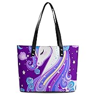 Womens Handbag Unicorn Rainbow Leather Tote Bag Top Handle Satchel Bags For Lady