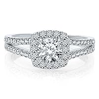 SwaraEcom 1 1/2 CT Round Cut Cubic Zirconia Halo Engagement Ring in White Gold Plated