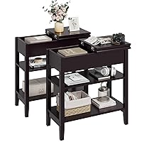 End Table, 3-Tier Flip Top Side Table, Narrow Nightstand with Storage Shelves, for Small Spaces, Living Room, Bedroom, Brown