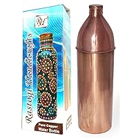 Pure Copper water bottle small lid easy to drink water by mouth 750 ml - Yoga Health Benefit