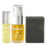 Osmia Spotless Blemish Facial Oil, Balance Serum + Black Clay Facial Soap Bar VALUE Bundle | Clean Beauty For Healthy Skin