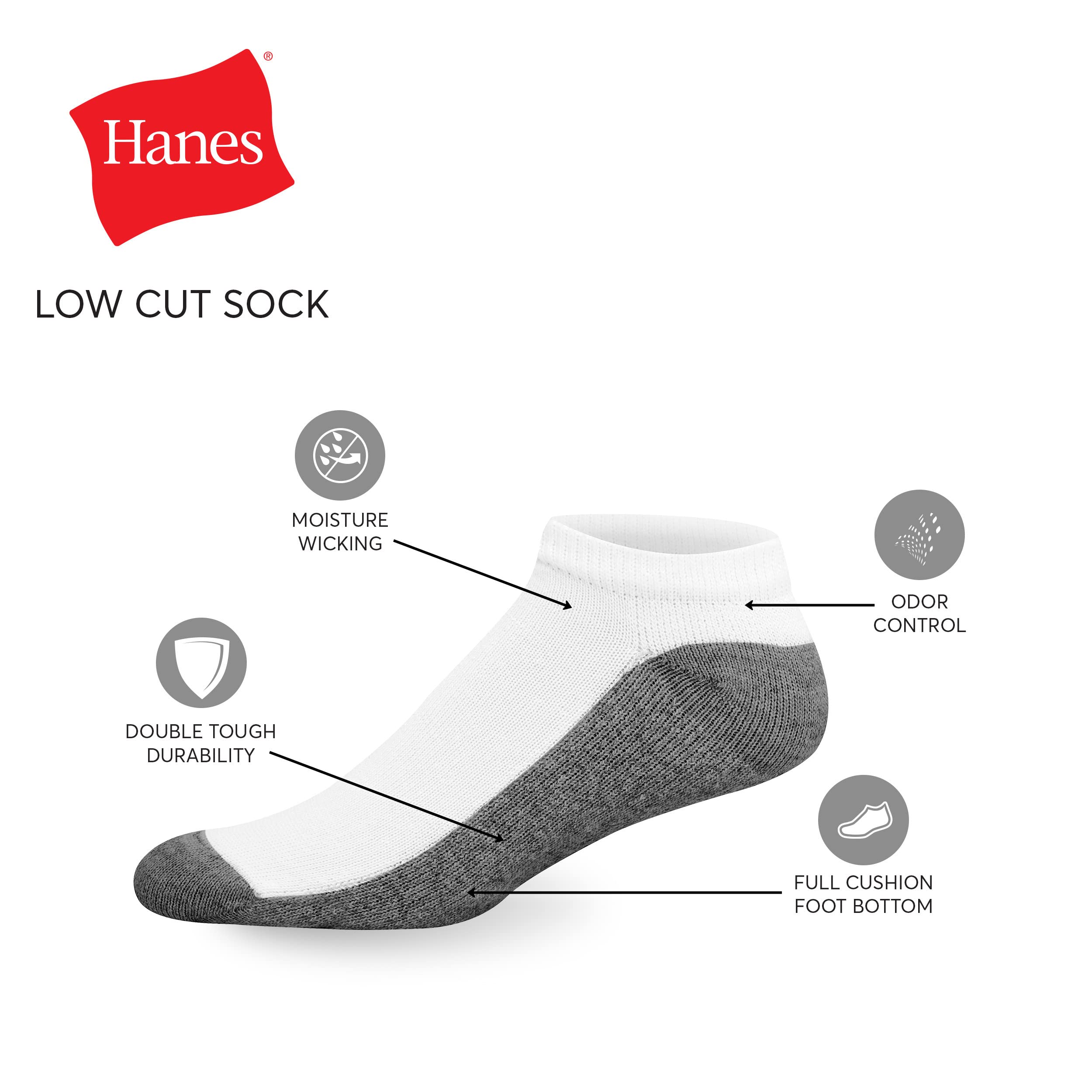 Hanes Men's Max Cushion Low Cut Socks, 6 and 8 Packs
