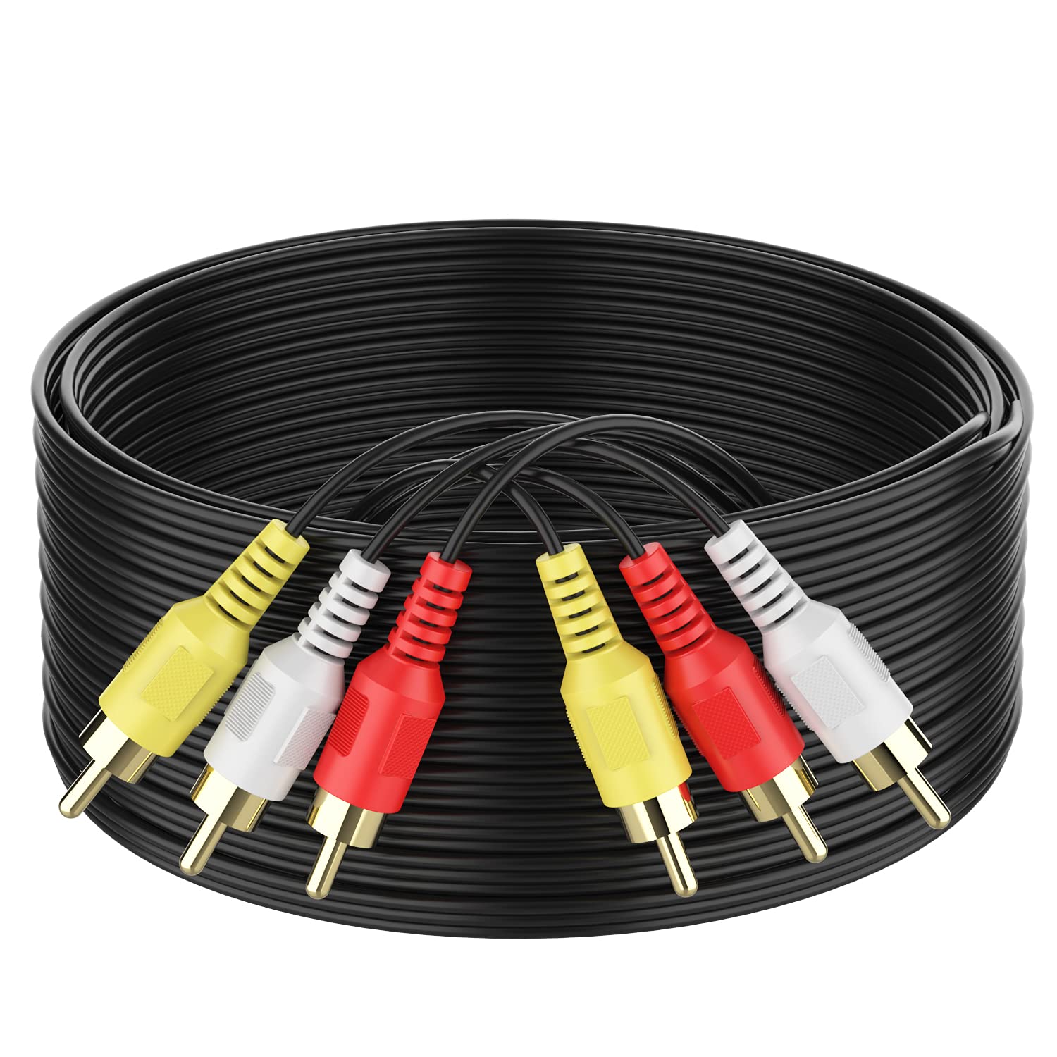 Abireiv Audio Video RCA Cable, 25FT 3RCA to 3RCA Composite AV Cable Compatible with Set-Top Box, Speaker, Amplifier, DVD Player, 24K Gold Plated