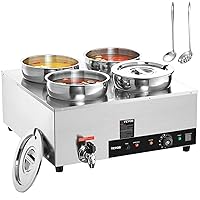 VEVOR Electric Soup Warmer, Four 7.4QT Stainless Steel Round Pot, 1500W Commercial Food Warmer, 86~185°F Adjustable Temp, Bain Marie with Anti-Dry Burn and Reset Button, for Restaurant, Buffet