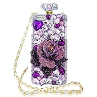 Bling Sparkle Diamond Perfume Bottle Case with Screen Protector & Lanyard,Diamonds Crystals Soft Phone Protective Cover for Women (Purple Rose,for iPhone 7 Plus / 8 Plus)