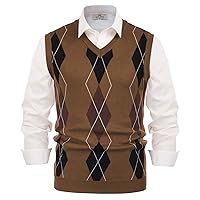 Men's Soft Argyle Sweater Vest Slim Fit V-Neck Knitted Pullover Vest
