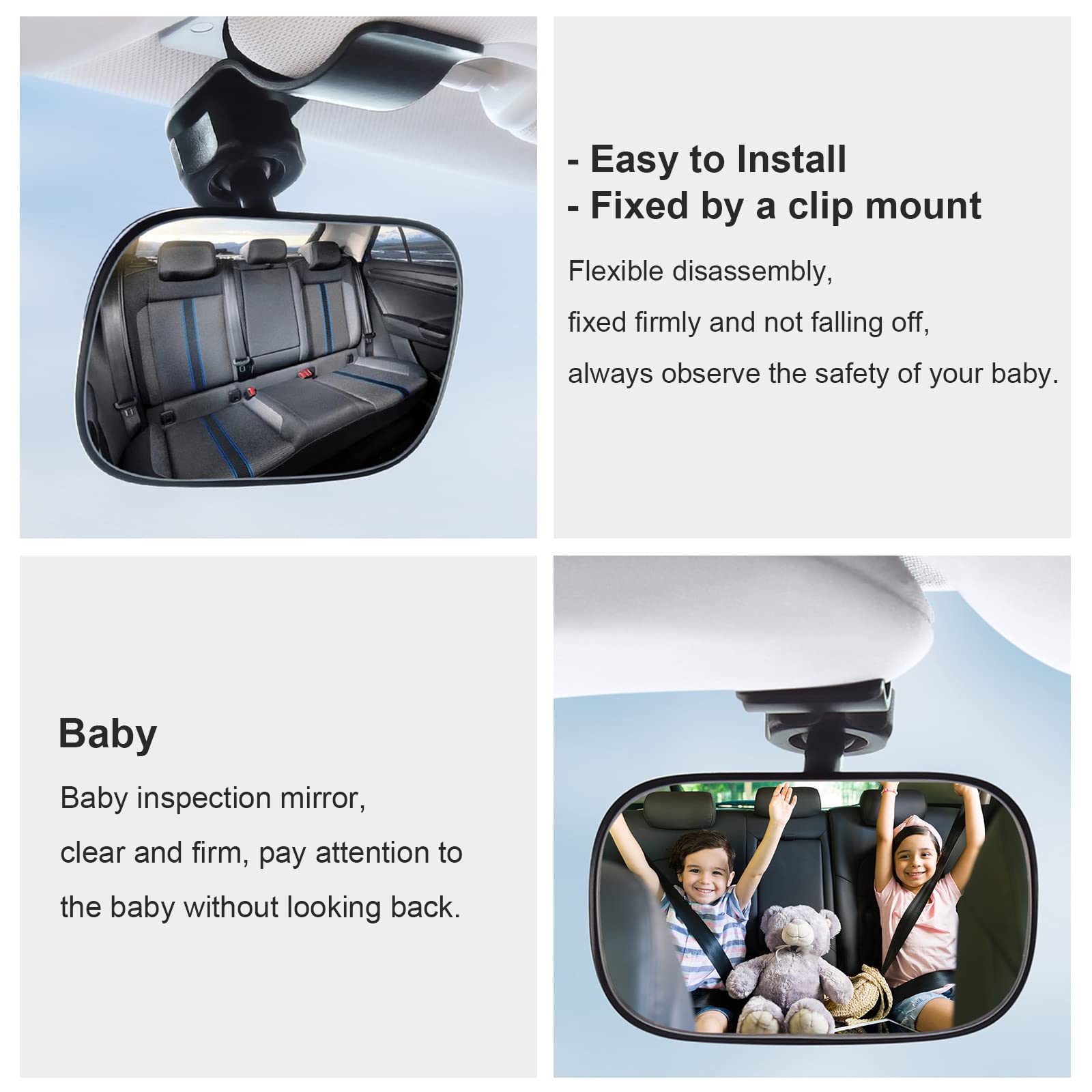 Car Mirror for Baby, Dannisly Back Seat Baby Mirror, Toddler Adjustable Facing Rear View Convex - Accessories, Clip on Windshield or Sun Visor, Black 2