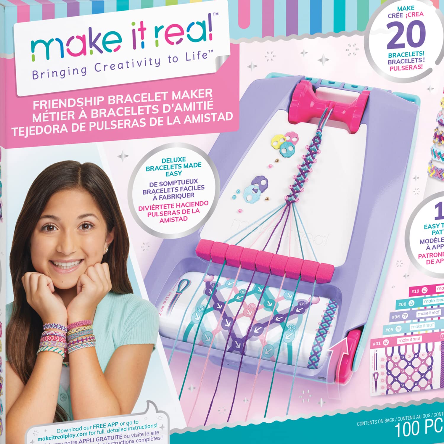 Make It Real: Friendship Bracelet Maker, Make up to 20 Bracelets, 100 Different Pieces to Choose from, for Ages 8 and up