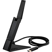 MSI AXE5400 WiFi 6E USB Adapter - WLAN up to 5400 Mbps (6GHz, 5GHz, 2.4GHz Wireless), USB 3.2 Gen 1, MU-MIMO, 2X High-Gain Tri-Band Antennas, Beamforming, WPA3 - Cradle Included