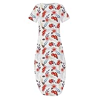 Mini Dress,Women's Floral Pocket Round Neck Suspender A Line Suspender Long Skirt1 Midi Casual Dress