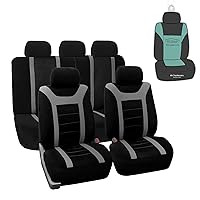 FH Group Car Seat Covers Combo Sports Full Set Gray Accessories Van Seat Covers, Airbag and Split Rear Car Seat Cover Universal Fit Interior Car Seat Protector Trucks SUV Car Automotive Seat Covers
