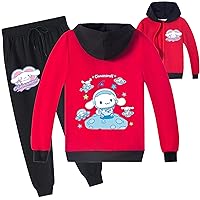 Kids Casual Long Sleeve Zipper Sweatshirts with Jogger Pants,Cinnamoroll Hooded Outfits Novelty Clothes Set for Girls